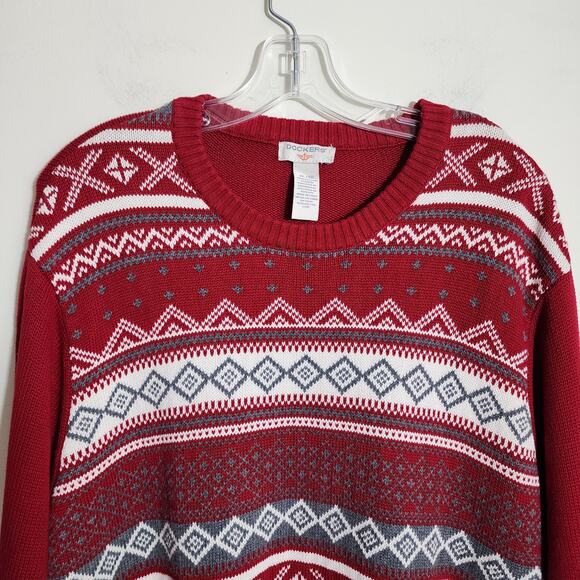 Dockers red fair Isle pattern winter cozy crew neck knit sweater men's size XL - Picture 5 of 10